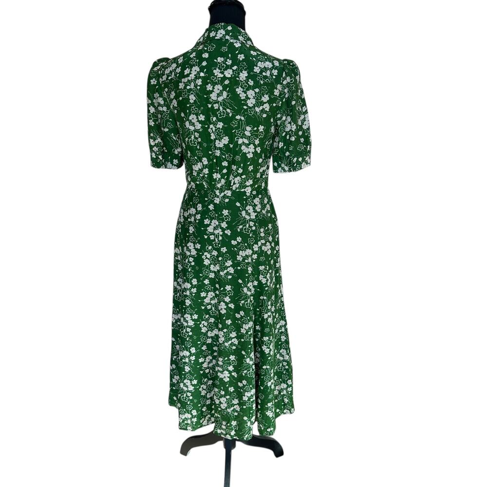 L.K. Bennett Green Floral Midi Shirt Dress SIZE 6 Silk Retro Work Designer $675 - Picture 11 of 13